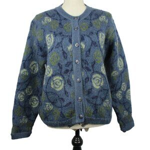 EQUORIAN Heritage Cardigan Mohair Blend Floral Button Down Sweater  Size S 10/12